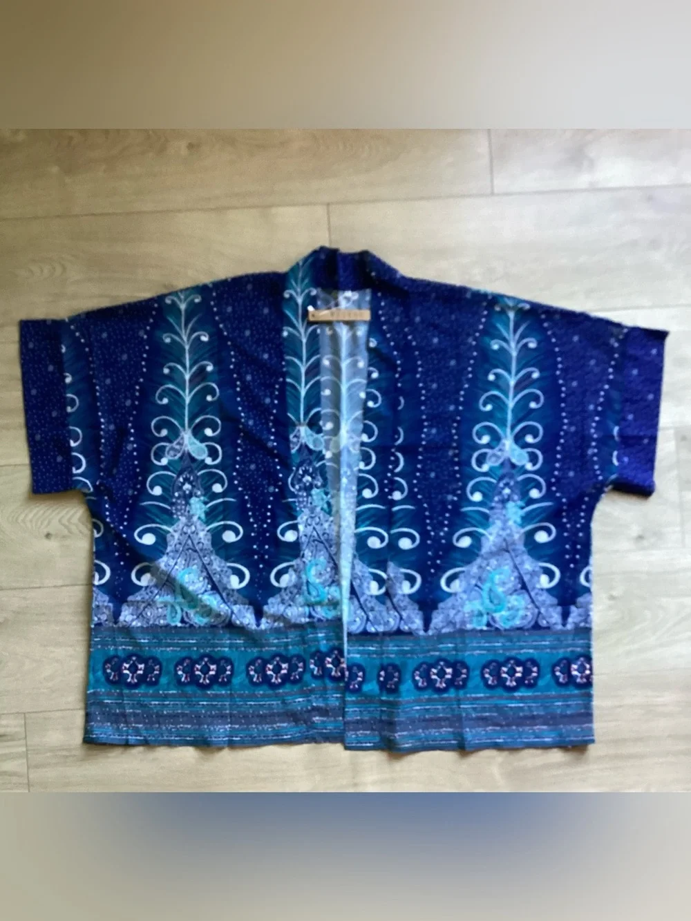 Blue Printed Swim Cover-Up Kimono